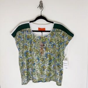 Clove Canyon Cap Sleeve Sequin Embellished Top Size Small Floral Sheer NEW $198